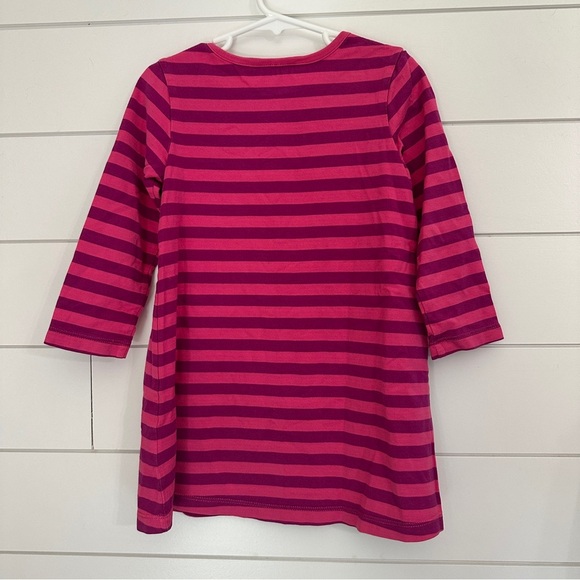Hanna Andersson Girls 100 Dress 4 Pink Stripe Floral Appliqué Long Sleeve - Picture 3 of 3